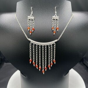 Handmade Natural Carnelian Sterling Silver Adjustable Necklace & Earring Set